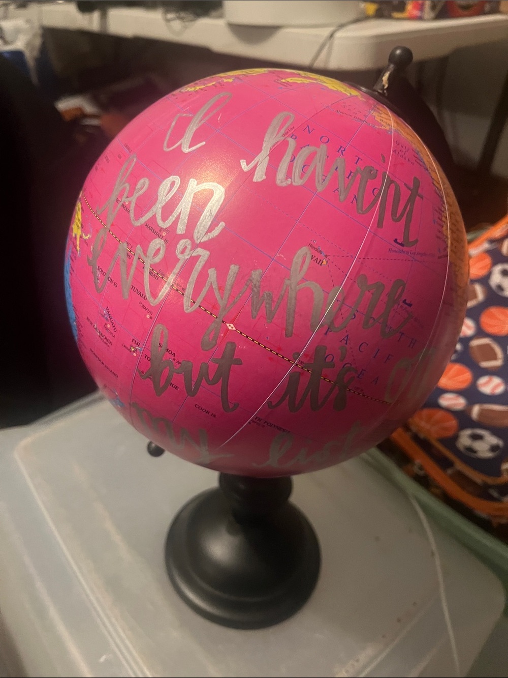 Pink Decorative Globe Accent with Metallic Script